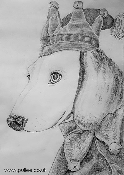 Christmas Dog (2021) pencil on paper by Artist Pui Lee